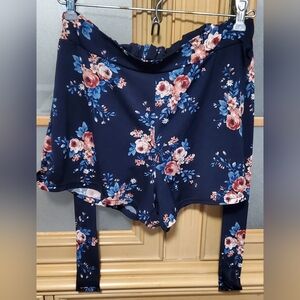 Floral Navy Blue Shorts with Waistline Ties